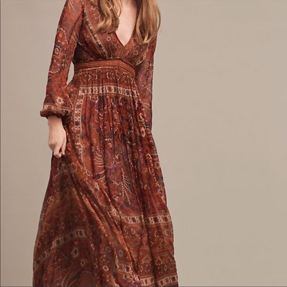 Anthropologie Red Ceret Long Sleeve Maxi dress 10